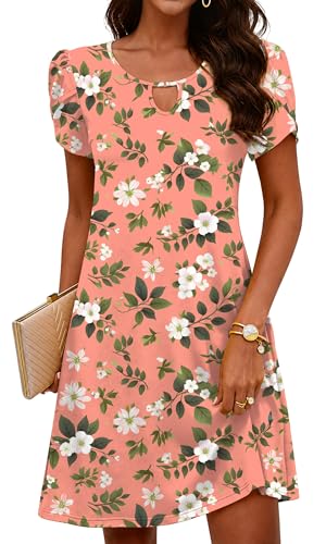 Image of COSSEN Women's Summer Casual Tshirt Dress Crew Neck Short Sleeve with Pockets Flowy Loose Sundress