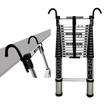 POLGDW Extra Tall Extension Ladder with Hooks, Aluminum Heavy Duty Telesladder for Loft/Roof/Outdoor/Industrial.(2.6M/8.53Ft)