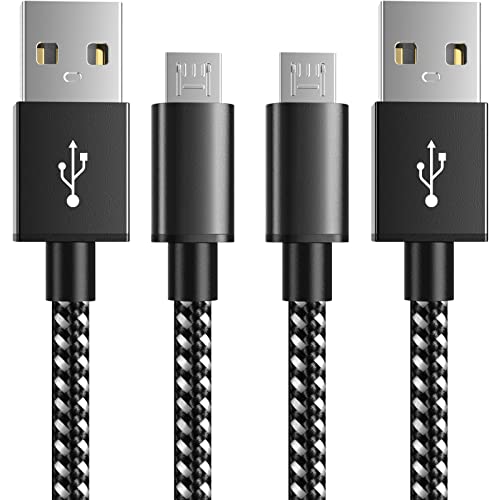 6amLifestyle PS4 Charger Cable for Controller, 2 Pack 10ft Micro USB Nylon Braided Cord, Micro USB Wire for PlayStation 4, Cables Slim/Pro, Xbox One S/X Controller, Android Phones, 2 Pack Black