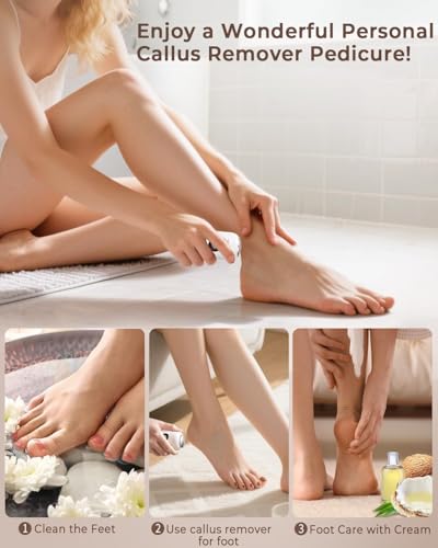 Image of Callus Remover for Feet Electronic, Rechargeable Foot Scrubber for Dead Skin Cracked Heels, 2 Stainless Steel Heads with 3 Speeds, IPX6 Waterproof Pedicure Calluses Machine