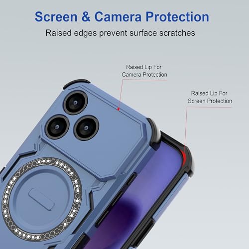 Image of amazon basics Back Case Cover for Oppo F33 Pro 5G | Magnetic Case with Built-in Metal Ring | Supports MagSafe Charger, Wallet & Car Mount | Shockproof Hybrid PC + TPU | Blue