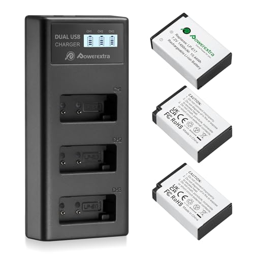 Powerextra Paquete de 3 baterías LP-E17 y cargador compatibles con Canon LP E17 y Canon Rebel SL2 SL3 T6i T6s T7i M3 M5 M6 200D 77D 750D 760D 800D 8000D KISS X8i