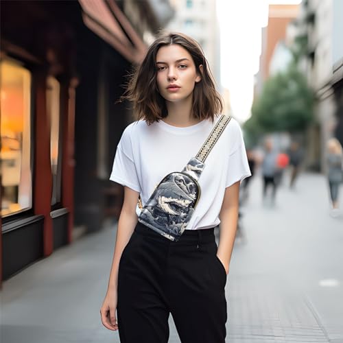 Women’s Sling Bag Vintage White Shark Print with Adjustable Strap Zipper Closure, PU Leather Water Resistant Crossbody Bag Purse Chest Bag2