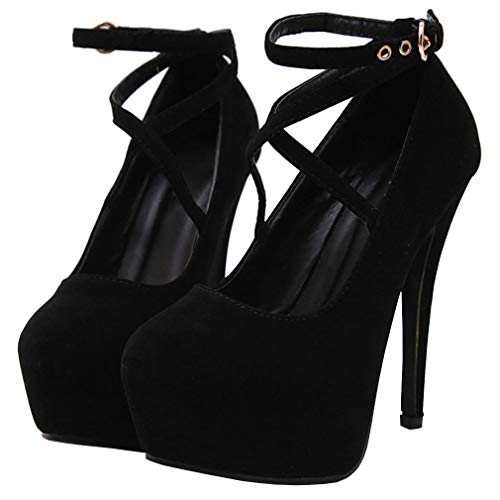 Parisuit Women's Cross Strap High Heels Stiletto Platform Pumps Faux Suede Sexy Party Dress Shoes