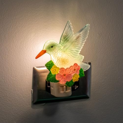 Image of Novelty Lights LED Lamp Hummingbird with Flowers Spring Easter Decoration Night Light with Swivel Plug