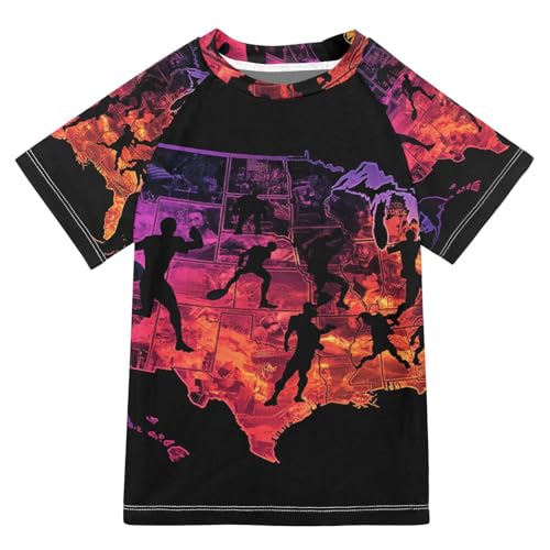 Boys Swing Shirts America Rugby Sport Black Rashguard Short Sleeve Kids T-Shirts Sun UPF 50+
