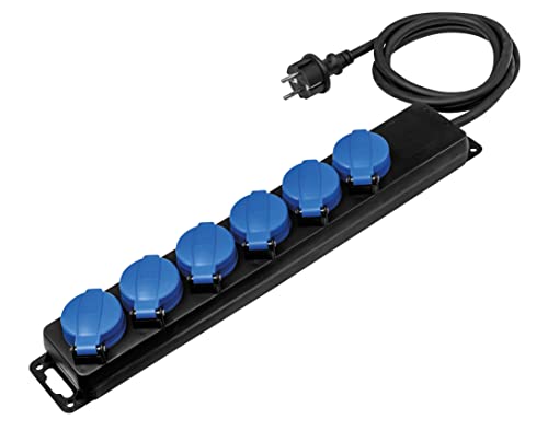 as - Schwabe regleta de enchufes Industrial con 6 Tomas - Enchufe múltiple de 1,5 m H07RN-F 3G1,5 - con Tapas Protectoras - fijación Mural - Ideal para Obra - Resistente a Salpicaduras IP44, 38616