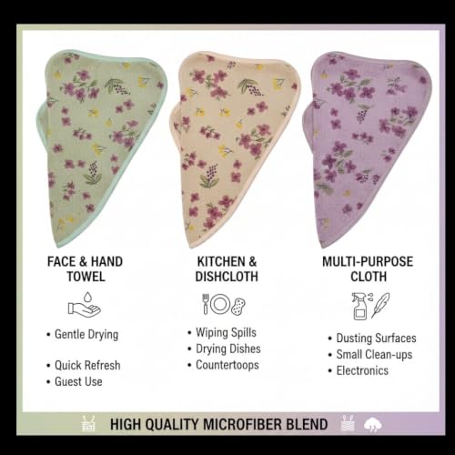 Image of 500 GSM Microfiber Hand Towels | Ultra Soft Absorbent Multipurpose Face Towels for Kitchen, Bathroom & Baby Care | Floral Printed Quick Dry (Multicolor, Set of 6)