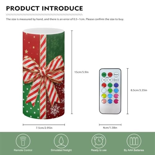 Image of Poceacles Flameless Light Candles Battery Operated Candles with Color Changing Timer Remote Control Tealights for Christmas Party Festival Decor, Christmas Bow Green Red