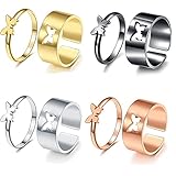 Matching Butterfly Rings For Couples Women，Butterfly Couple Ring Set Promise Rose Gold Silver Plated Wedding Friendship Adjustable Teen Girls Men Split Metal 2pcs Jewelry (4pcs set, 黄铜)