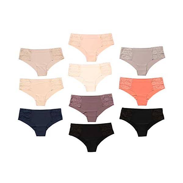 Pretty-Sweet-Basics-Womens-Laser-Cut-Bikini-Cheeky-Hipster-Panties-Pack-of-10 Pretty Sweet Intimates Women’s Laser Cut Cheeky Bikini Underwear, Pack of 10, Seamless and No Show with Lace