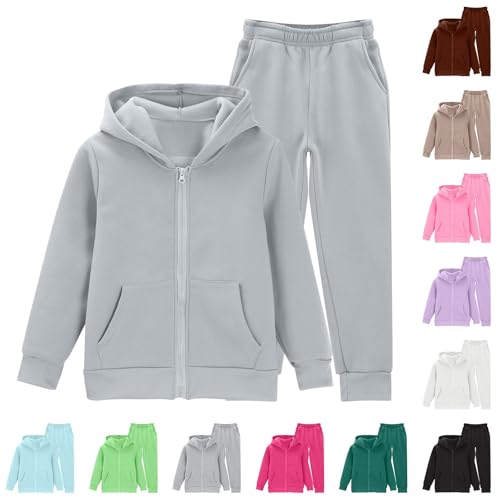 Boys Girls 2 Piece Athletic Clothes Solid Plain Sweatsuits Zipper Hoodies Jogger Pants Set Kids Fall Winter Outfits