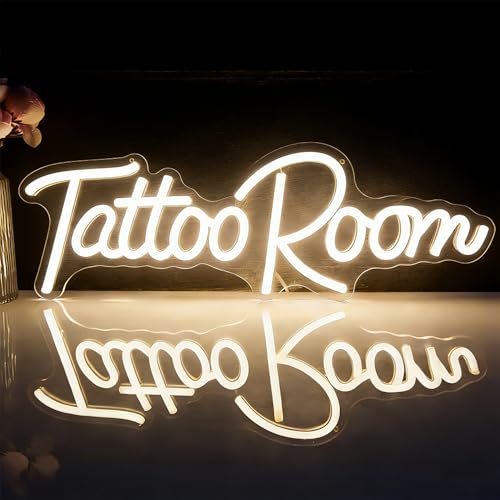 Image of Tattoo Salon LED Neon Sign | 16.5x5.8 Inch Dimmable Wall Decor Light USB Powered Shop Window Light Up Sign, Gifts for Tattoo Artists
