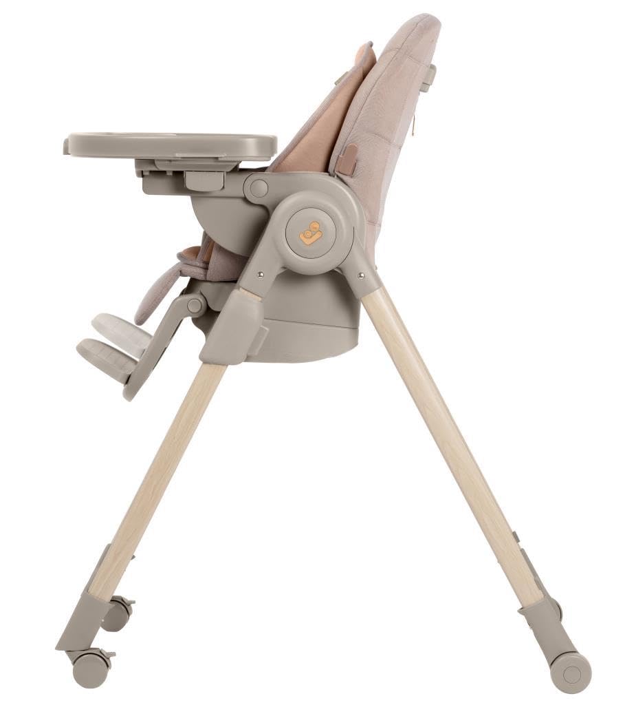 Maxi-Cosi Minla Plus, chaise haute évolutive de 0 à 14 ans (0–60 kg), avec plateau pivotant à une main, 4 roues, 9 hauteurs, 5 inclinaisons, pliable compact, Elegance Terra.