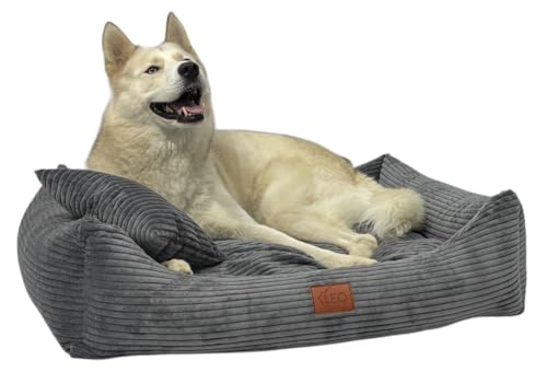 Leo4dog Hundebett Cord Waschbar Bezug Für kleine mittelgroße und große Hunde Hundekissen Hundesofa Hundekorb (Dunkelgrau, L 100x80)
