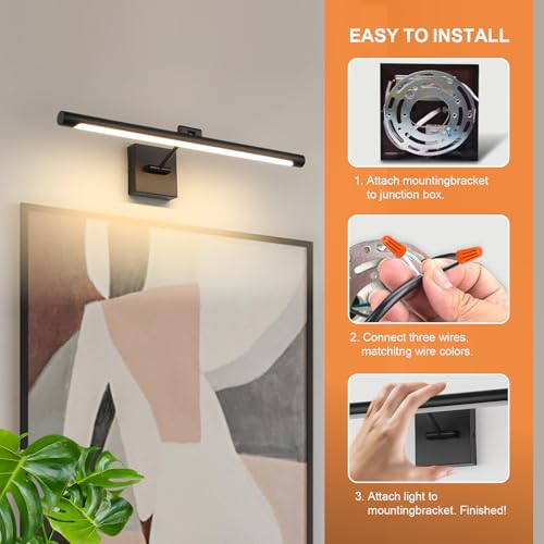 Image of Joosenhouse LED Picture Light Modern Black Art Display Light Artwork Display Light for Paintings 14W (70W Eqv) Hardwired Connection 3000K 24.4 inches