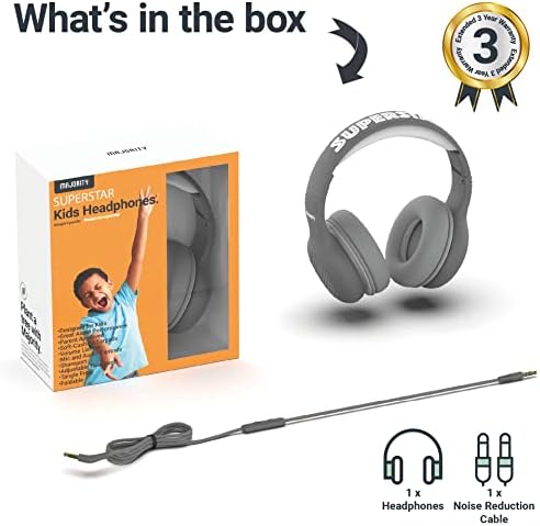 MAJORITY Kids Headphones Over Ear | Comfort Soft Cushion Earpads | Lightweight & Fully Foldable Childrens Headphones Superstar Headphones | 85-94db Volume Limiter for School, Travel & Home | Grey