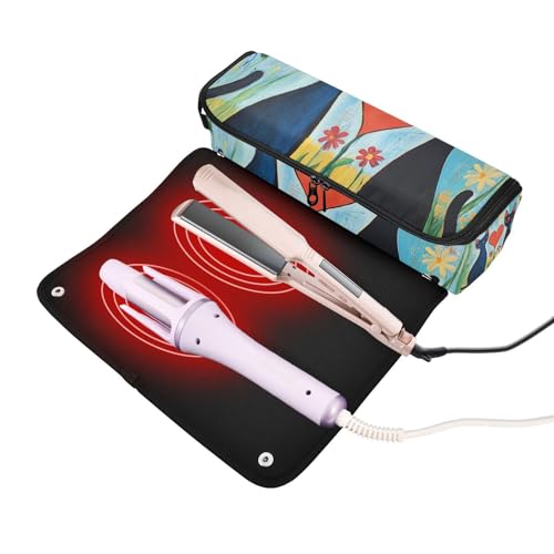 Organizador 2 en 1 para herramientas de cabello con tapete resistente al calor removible, bolsa de almacenamiento para planchas, rizadores y secadores miniatura 2