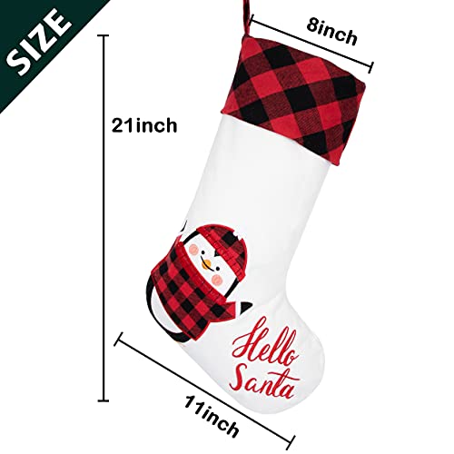 Set Of 6 Family Christmas Stockings Buffalo Red And Black Plaid Canvas 21 Inches Lovely Embroidery Pattern For Family Decorations Hanging Ornament For Xmas Holiday Party #TOP5