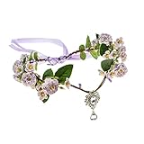 Lucky Summer Elf Headpiece Fairy Flower Crown Pixie Costume Headband Leaf Floral Hair Wreath with Pendant V Shape (Purple)