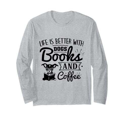 Funny Reading Dog, Love Books Café y perros, Ratón de biblioteca Manga Larga