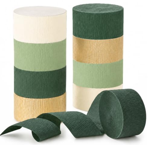 Image of Olive Green Gold Crepe Paper Streamers 8 Rolls Crepe Paper Decorations for Green Boho Wedding, Birthday, Bridal Baby Showere