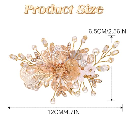 Pinza para cabello dorada con flor y cristales miniatura 4