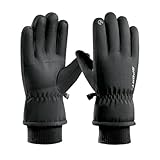 ZERAOKE Winter Cycling Ski Gloves for Men,Black Grey Windproof Waterproof Cold Resistant Thick Fleece Warm Touchscreen Glove-Black-One Size