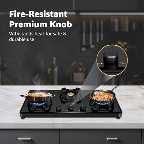 Havells Nucleus Slim Manual Gas stove|3 Heavy Duty Forged Brass Burner|8 mm toughened glass|Premium Valves|Removable Drip Tray|Soft Touch Knobs|5... - Image 5