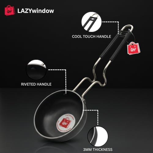 Image of LAZYwindow Essential Iron Tadka Pan /Fry Pan with Steel Handle for Kitchen 12cm Diameter