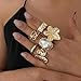 ONBRIG Chunky Gold Rings for Women Non Tarnish Statement Flower Ring Baroque Pearl Stackable Rings Set 6Pcs Chunky Jewelry (Gold)