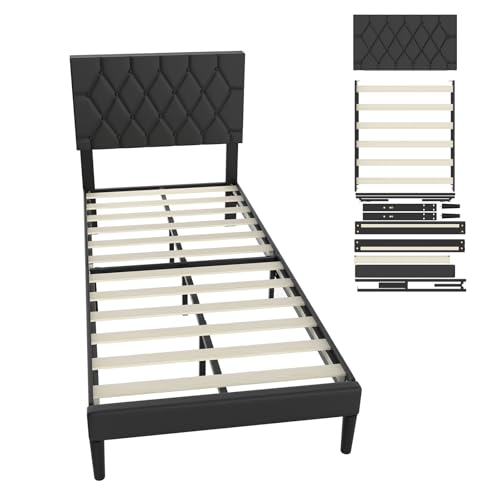 UISEBRT Cadre de lit capitonné 90 x 200 cm – Cadre de lit avec boutons, sommier à plateforme...
