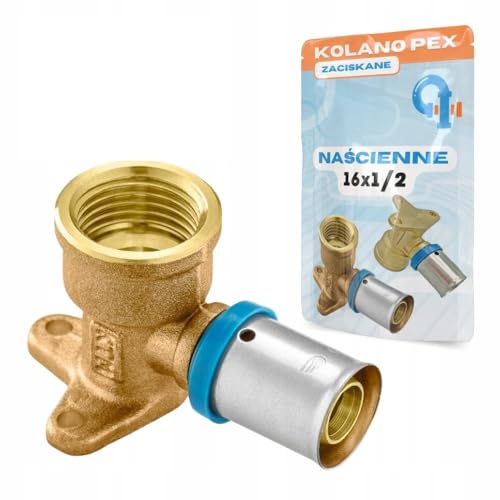 Rimex Schraubfitting Wandwinkel Wandscheibe 16 mm x 1/2 Zoll, PEX Pressfitting mit Halterung, U-Kontur, Wandmontage, Messing, Trinkwasser und Heizung, 4 Stück