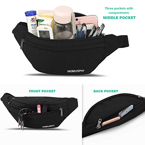 MOBIUSPHY Bauchtasche Damen Herren Gürteltasche Hüfttasche Handytasche Sport Laufgürtel, Schwarz