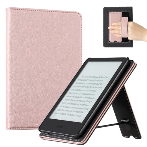 Image of CoBak Case for 6 inch E-Reader - PU Leather Smart Cover with Auto Sleep /Wake & Hand Strap, not Compatible with Kobo Clara,Rose Gold