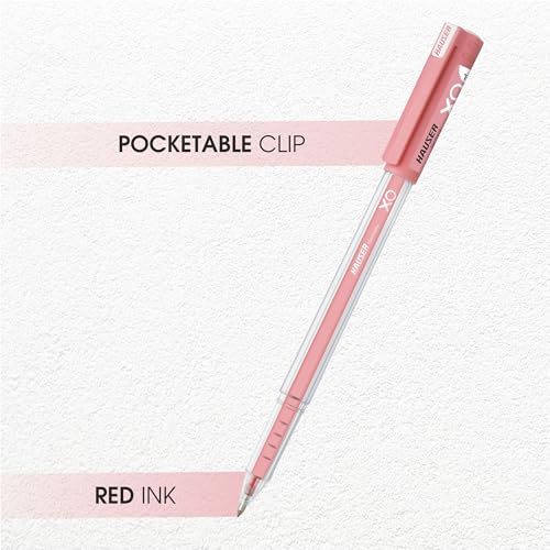 Image of Hauser Xo Jumbo Gel Pen | Loaded With Jumbo Refill | Low-Viscosity Ink System | Quick Dry Ink | Transparent Body Type | Smooth, Sturdy & Refillable Pen | Red, Set Of 10 Pens