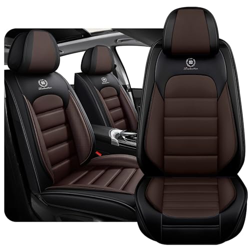 KNCY Fit for 98% of Mercedes-Benz Car Seat Covers, Full Surround Faux Leather Anti-Slip Waterproof Auto Seat Cover(Black&Coffee,Front Set)