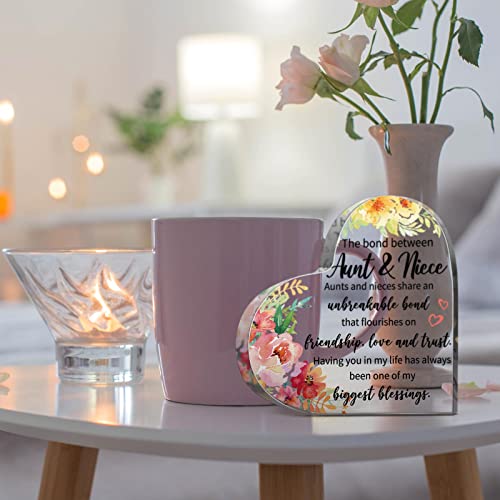 Aunt Gift From Niece Nephew Aunt Birthday Gifts Acrylic Heart Keepsake Sign Paperweight Idea Mothers Day Gifts For Aunt Auntie (Lovely) #TOP4