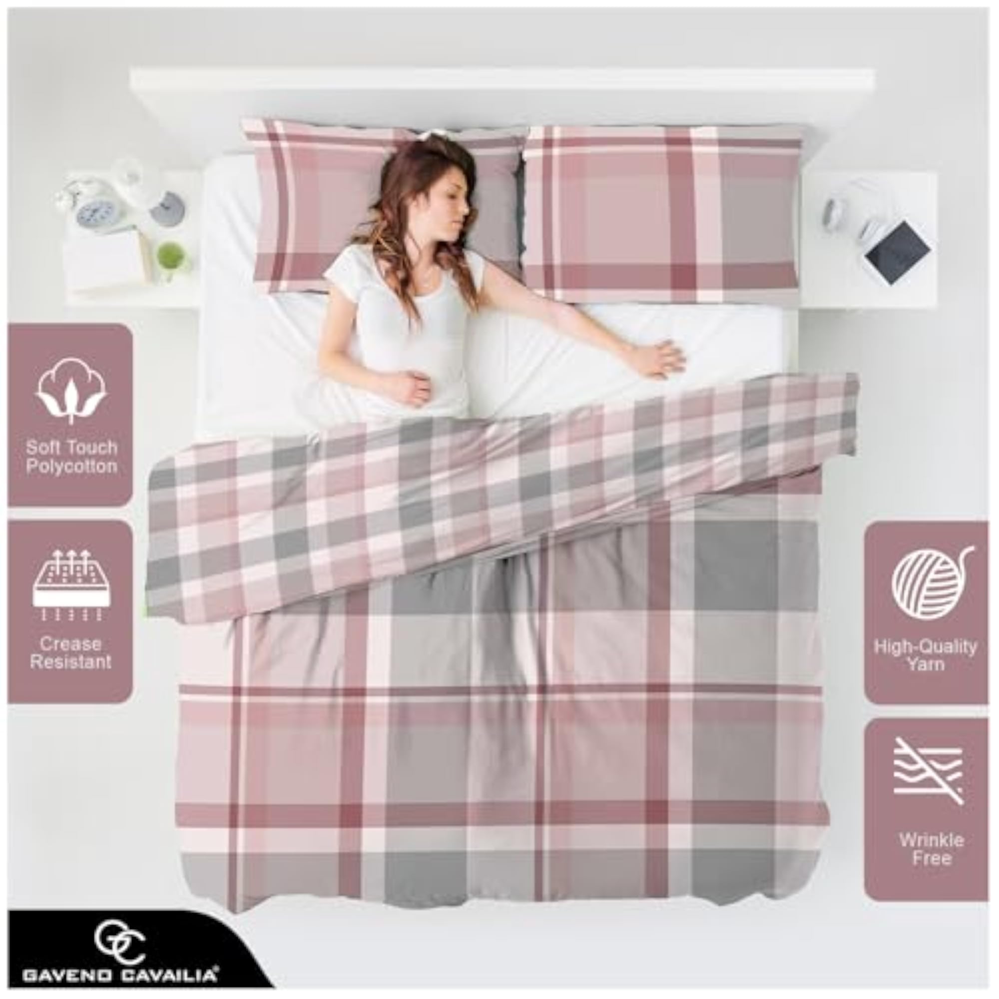 Check Plaid King Size Duvet Cover Set, Soft Checkered Striped