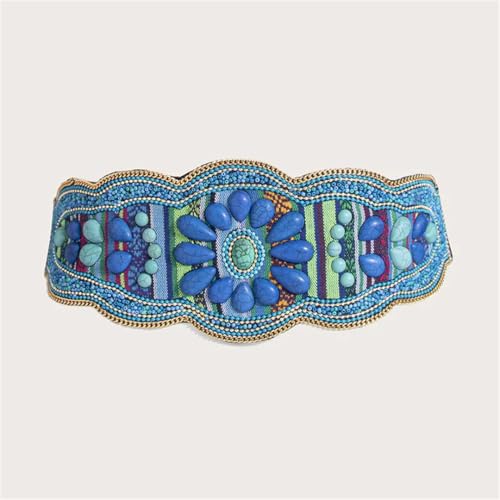 Women Handmade Colorful Beaded Waist Belt Bohemian National Style Elastic Buckle Belt3