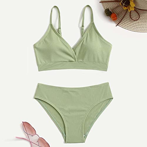 Girls Swimsuit 2-Piece Bikini Set Adjustable Strap Bathing Suits for Teens Solid Color Swimwear Holiday Beach4