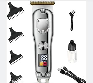 ماكينة حلاقة وتشذيب الشعر الاحترافية مع شفرات من الستانلس ستيل وشاشة LCD و4 أمشاط سيكاسين - دقيقة بدون جهد لون فضي - SK-LF-16004