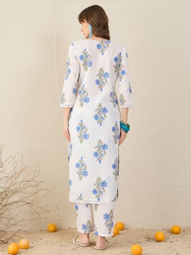 Image of INDO ERA Women's Pure Cotton Floral Printed Straight Kurta & Pant Set (IEAI12023)