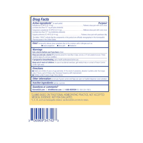 Boiron SinusCalm Pellets for Sinus Pain Relief, Runny Nose, Congestion, Sinus Pressure, Headache - 2 Count (160 Pellets) - image 7