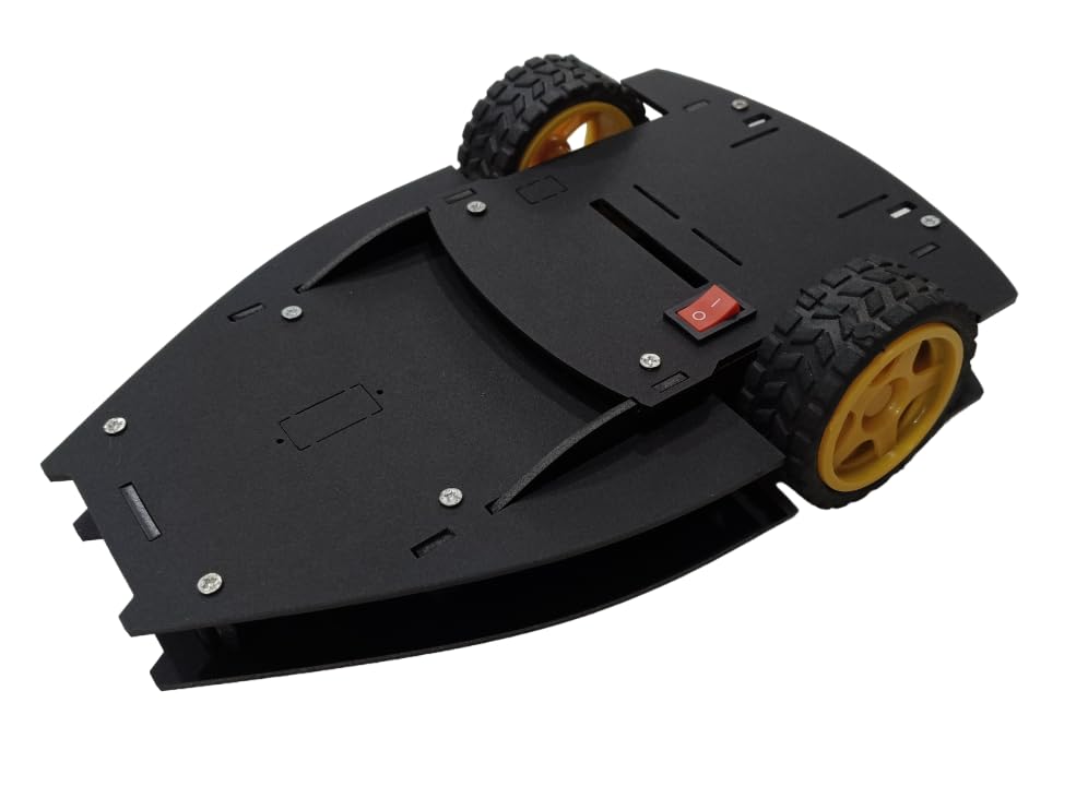 Robotic Chassis for 2 Wheel Drive (2WD) - Exclusive Design with Fine Laser Cut on Imported Acrylic 3mm Sheet - With Ultrasound Module Holder - For Multipurpose Robotic Applications