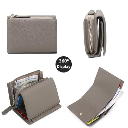 Small Wallet for Women RFID Blocking Genuine Leather Card Holder Minimalist Tri-Fold Purse with Zipper Coin Pocket Light Green One Size(Beige)2