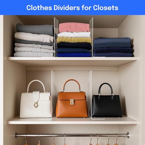 Image of Shelf Dividers Closet Organizer Deep Acrylic Clear Sturdy Separate for Clothes Purse - Adjustable Easy Install for Home Organization Enthusiasts (SIZE- 12 inch Tall X 10 inch Deep) PACK OF 4