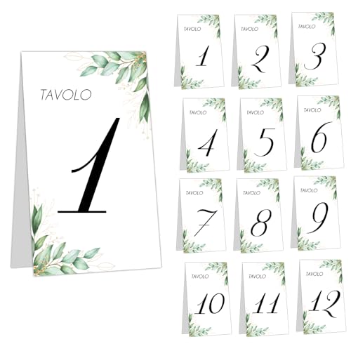 CORMAR SEGNAPOSTO SEGNATAVOLO CARTELLINO MATRIMONIO 24 PZ FOGLIE VERDI - DA TAVOLO 1 A TAVOLO 24