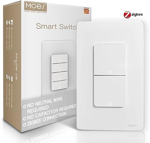 MOES Zigbee Smart Switches 2 Gang, No Neutral Wire, Require MOES Zigbee Hub, Double Inteligente Light Switch, Compatible with Alexa Google Assistant, Support Tuya Smart Life