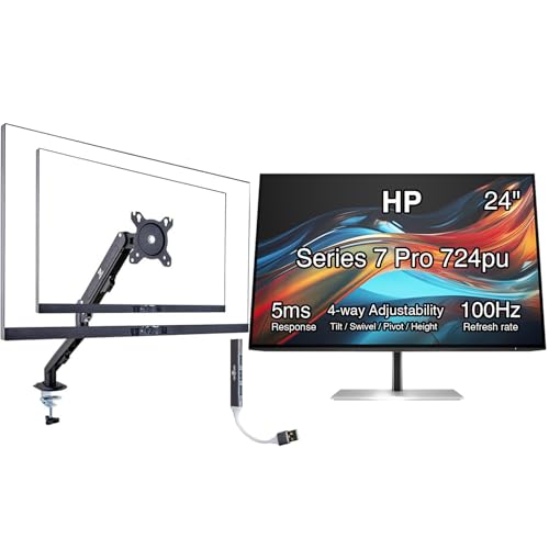 Image of HP Series 7 Pro 24 inch WUXGA USB-C Docking Monitor with Adjustable Tilt /Swivel /Pivot /Height, VESA Mount, Displayport, Black /Silver w /DKZ Hub & ErgoFlexy Single Mount Arm